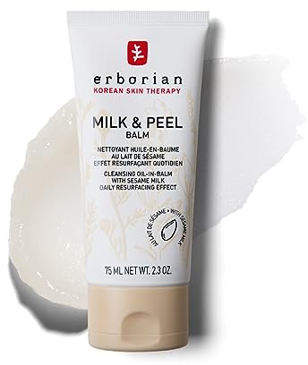 Erborian Milk & Peel Balm - Gesichtsreinigung für Männer & Frauen - Koreanische Skincare mit Öl-Balsam & Enzym-Peeling verfeinert die Poren - Reinigungsmilch mit 7 Kräutern gegen unreine Haut - 75 ml