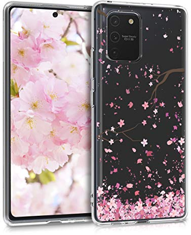 kwmobile Clear Case Compatible with Samsung Galaxy S10 Lite - Phone Case Soft TPU Cover - Cherry Blossoms Pink/Dark Brown/Transparent