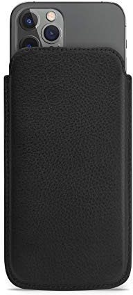 WIIUKA Hülle für iPhone 12/12 Pro, Lederhülle extra Dünn, Deutsches Premium Leder, Design Handyhülle Tasche Schwarz