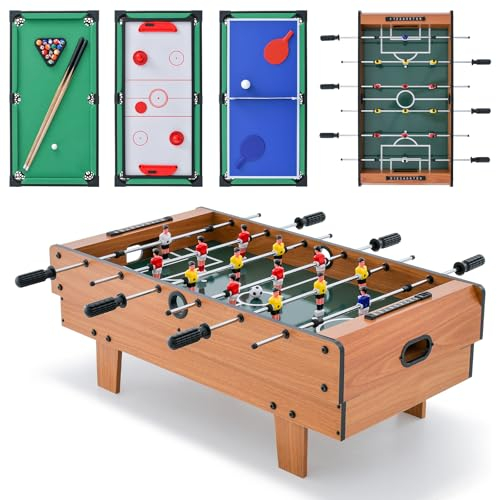 DREAMADE 4 IN 1 mini Tischkicker Spieltisch mit Tischfußball Airhockey Billard und Tischtennis, Fußball Tischspiel, Tischfussball Multifunktionstisch, Kickertisch für Kinder und Erwachsene