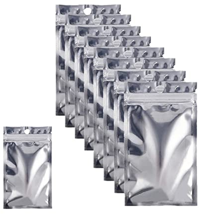 100 Pezzi Sacchetti in Alluminio Richiudibili, Borse Mylar Richiudibili Custodia a Prova Odore Sacchetto, Prova Odore Sacchetto di Alluminio a Chiusura Lampo per Conservare il Cibo(16 x 24 cm)