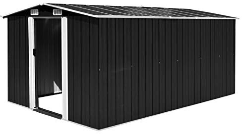 Gecheer Capanno per Attrezzi in Metallo,Capanno da Giardino in Acciaio Zincato,Capanno da Giardino con Porta,Capanno Attrezzi Casetta per Attrezzi da Giardino Antracite 257x392x181 cm