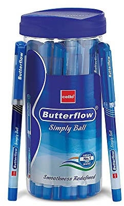 Cello Butterflow Simply Ball Pen Set | Förpackning med 25 kulpennor | 20 blå och 5 svarta bläckfärgpennor | smidig skrivupplevelse | För skol- och kontorsbruk | Bästa pennan för examen