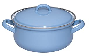 Riess, 0612-128, Kasserolle mit Deckel 18cm, 1.5L, Emaille, CLASSIC Edition NATURE BLUE MEDIUM, 1,166kg, 1.5 Liter, 25,5 x 19,8 x 8,7cm