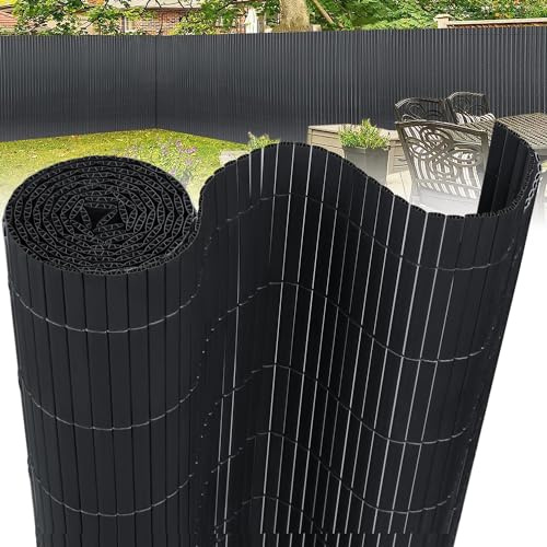 ACXIN PVC Sichtschutzmatte, Doppelte Verstärkung Sichtschutz Wetterfest Sichtschutzzaun mit Kabelbindern, Balkonverkleidung Windschutz Verstärkte Lamellen, Anthrazit, 90 * 300cm