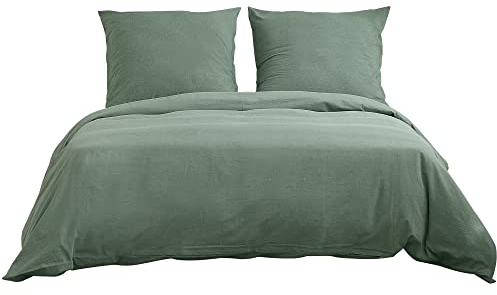 ATsense Bettwäsche 135x200 cm Baumwolle 2teilig, Bettwäsche-Sets Grün ÖkoTex-Zertifizierte mit Leinenartigem Griff, Atmungsaktiv, 1 Bettbezug und 1 Kissenbezug 80x80 cm