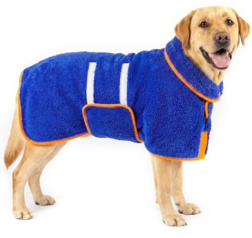 Bienbee Dog Bathrobe, Quick Drying Super Absorbent Pet Robes for Small Medium Large Dogs, Drying Coat for After Bath & Swim, Warm & Cozy Dogs Towels, Dog Puppy Bath Supplies, Dark Blue L