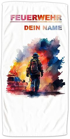 GRAZDesign Badetuch Feuerwehr mit Namen personalisiert | Badehandtuch groß 140x70cm, Kinder & Erwachsene | Handtuch Strandtuch Feuerwehr Geschenke