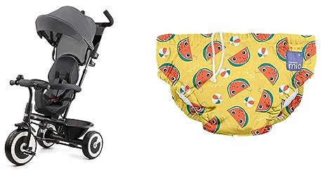 Kinderkraft Aston Dreirad ab 9 Monate bis 25 kg, Kinderdreirad mit schubstange & Bambino Mio, revolutionäre Wiederverwendbare Schwimmwindel