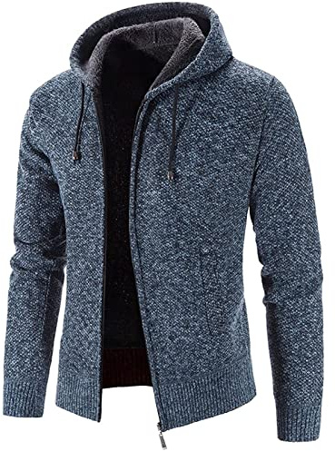 Cardigan Homme Grosse Maille Casual Veste Zippé Sweat A Capuche Polaire Pull Chic Chauffante Poche Manteau Hiver Laine Blouson Exterieur