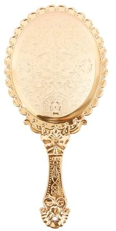 Handspiegel im Vintage-Stil, antiker Stil, geschnitzt, klein, tragbar, Make-up-Spiegel, 10,5 x 24,6 cm, Barock, antiker dekorativer Handspiegel, galvanisiert (Gold)