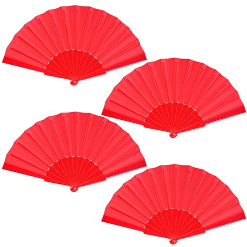 baotongle 4 ventagli a mano, ventilatore pieghevole cinese, in tessuto orientale, per danza, feste, fai da te, decorazione per la casa (rosso)