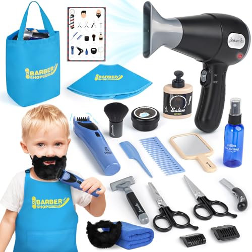 Set da parrucchiere per bambini, kit da salone alla moda con rasoio, forbici, tagliacapelli elettrico, asciugacapelli a batteria, gioco di ruolo per bambini dai 3 anni in su, regalo per ragazzi.