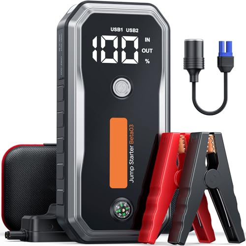 Avviatore Batteria Auto 6000A, 26800mah Avviatore Emergenza per Auto per Motori a Gas/10.0L Diesel, 12V Booster Avviamento Portatile Con Cavi Di Ponticello Estesi, Carica Rapida, 160W DC, Luci