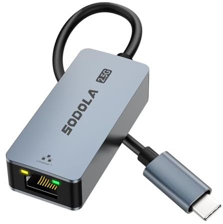Sodola USB C to Ethernet Adapter 2.5G, Ethernet Adapter for Laptop, Aluminum, Type C to RJ45 Network Internet LAN Adapter, Compatible for NAS, MacBook Air/Pro, iPhone 15/16 Pro/Max