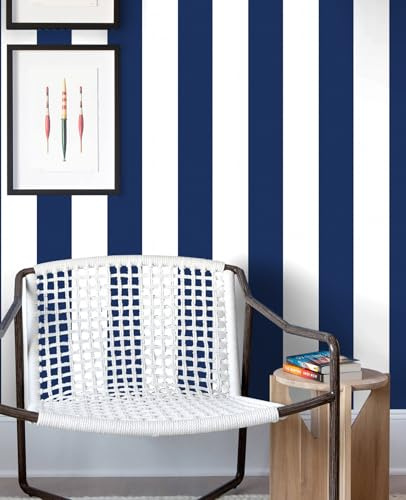 Erfoni Papel tapiz extraíble de 17.7 x 394 pulgadas, papel tapiz moderno de rayas azules y blancas, papel de contacto autoadhesivo, papel tapiz decorativo de rayas oscuras para cubrir paredes del