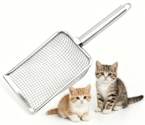 PlushPlumage Stainless Steel Cat Litter Scoop,Durable Mesh Pet Waste Scooper for Cats, Dogs, Rabbits, Hamsters & Reptiles – Ergonomic Handle, Easy to Clean, Saves Litter (silver)