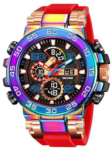 findtime Mens Watch Sport Military Watches Waterproof Digital Analogue Watch Tactical Outdoor Big Face Wrist Watches Dual Time LED Luminous Alarm Stopwatch