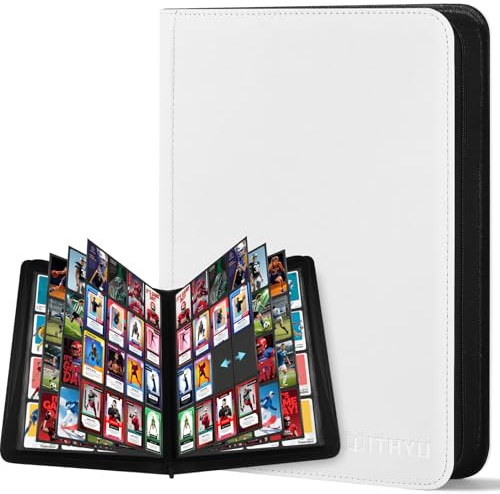 WITHYU Album da Collezione per Carte 16 Tasche, Capacità 1024 Carte - Portacarte Impermeabile Caricamento Laterale con Zip per TCG, Calcio & Collezioni, Portatile (Bianco)
