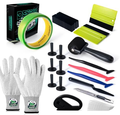 FOSHIO Kit di strumenti in vinile per auto, nastro da taglio senza coltello 50 m, raclette per pellicola oscurata, kit di strumenti per l'involucro di pellicola, 6 magneti per avvolgere, graffio