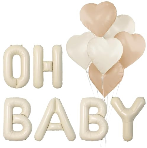 LUYIEDHA Palloncino Oh Baby, Oh baby Set di palloncini in pellicola beige crema, Con palloncino forma di cuore,Decorazione per feste di nascita, Compleanno, maschi e femmine (Multicolore A)