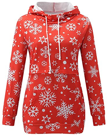 Generisch Mode de maternité Long Allaitement Noël Sweat à capuche Tops Manches Femmes avec Poches Chemisier de grossesse, rouge, S