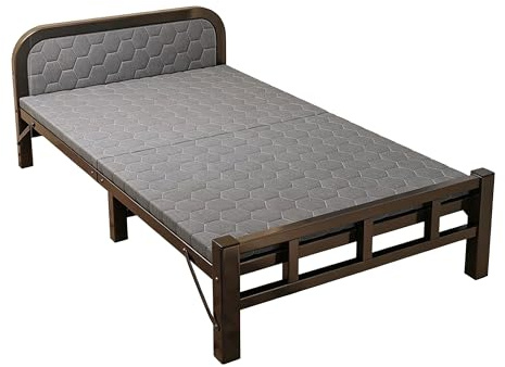 Hopfällbar sängram med madrass, enkel hopfällbar plattformssäng, tung bärbar gästsäng for hemmakontor, ingen montering behövs(100x190cm)