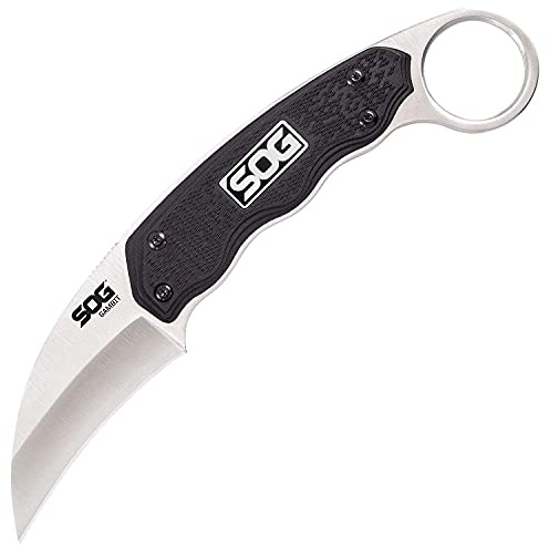 SOG Survival Karambit Knife - Gambit Curved Security Belt Knife, Full Tang Fixed 2.6 Inch Blade w/Hard Nylon Sheath and Adjustable Clip (GB1001-CP), Black