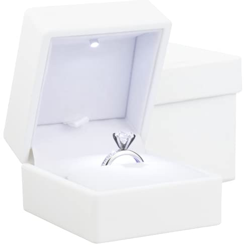 Noble Ring Box with Light - Unique LED Engagement Ring Box for Proposal Ring or Special Occasions (White)