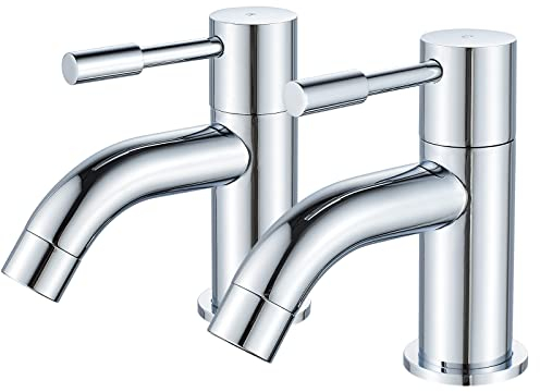 NewEast Pair of Basin Taps,Twin Modern Round 1/2 Hot and Cold Bathroom Sink Taps,Chrome Brass 2pcs
