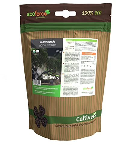 CULTIVERS Ökologische Bonsai-Dünger 250 g. Dünger natürlichem Ursprung, Granulat mit langsamer und kontrollierter Freisetzung mit NPK 8-1-5+74% M.O. und Huminsäuren.