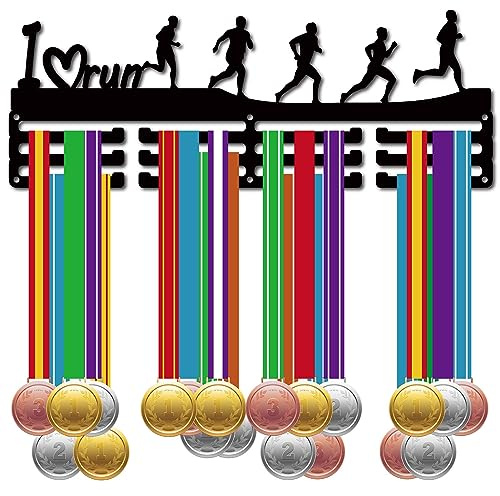 CREATCABIN Colgador de Medallas para Correr, Soporte para Medallas Deportivas de Más de 60 Medalla, Estante de Hierro para Colgar En la Pared, Decoración para Corredor, Maratón, Atleta 40 x 14.7 cm