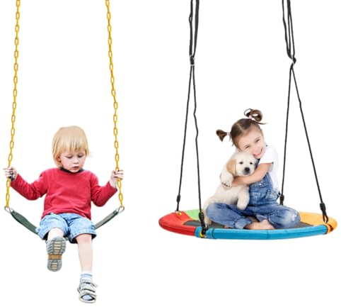 Maxmass Kids Swing Set, Metal Swing Frame with Nest & Belt Swing, Outdoor Kids Swings Playset for Garden Playground (Only 2 Swings)