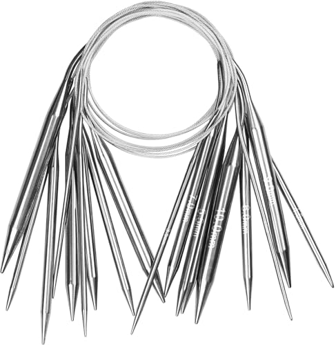 Aeelike 9 Pcs Edelstahl Rundstricknadeln Set 120 cm, Ergonomische Stricknadeln Rundstricknadel für Arthritische Hände, 2,5-10,0 mm Langlebige Metall Rundstricknadel Set für Strickbegeisterte