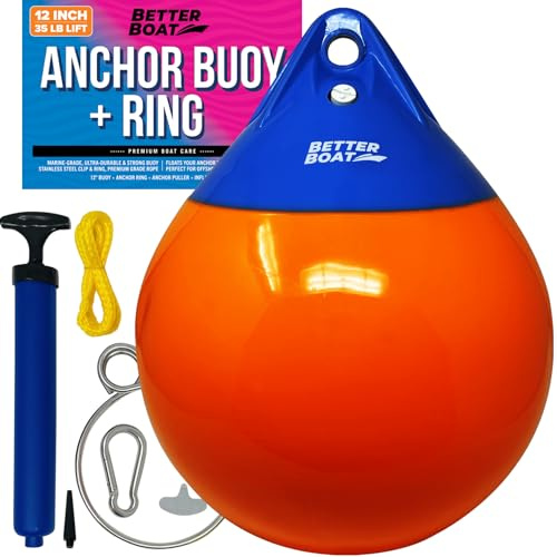 Anchor Buoy and Retrieval Ring, 12 Inflatable Vinyl Boat Buoy Balls with Pump, Round Boat Mooring Buoys, Marker, and Anchor Float Ball for Rope, Sea, and Lake