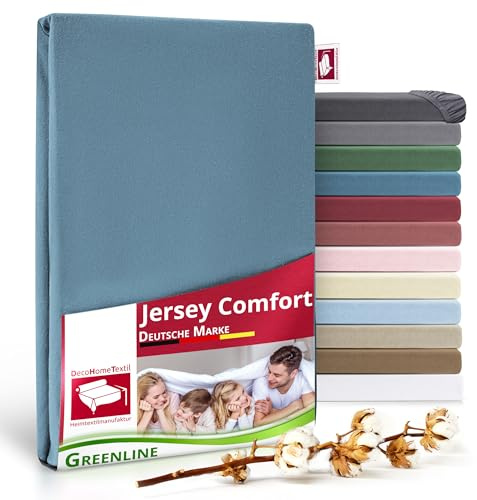 Sábana bajera Greenline Premium de jersey 100% algodón Greenline Azul 90-100x200 cm hasta 30 cm también para camas con somier, sábana bajera
