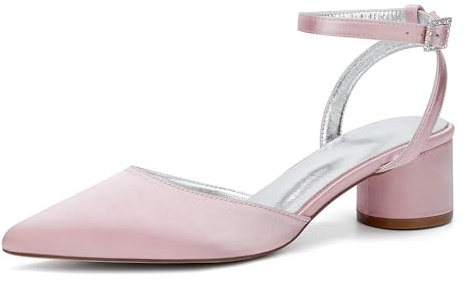 WeFloHsL Mujer Tacón Ancho Bajo 4.5cm Zapatos De Novia Satén con Tiras Puntera Cerrada Sandalias De Boda Fiesta 8555-13,Blush Pink,41 EU