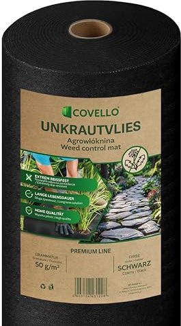 Covello Unkrautvlies 10m² Premium Line - Unkrautfolie wasserdurchlässig - Unkrautvlies für Garten - Gartenvlies gegen Unkraut hohe UV-Stabilisierung (10m x 1m) - reißfestes Unkrautvlies 50g/m²