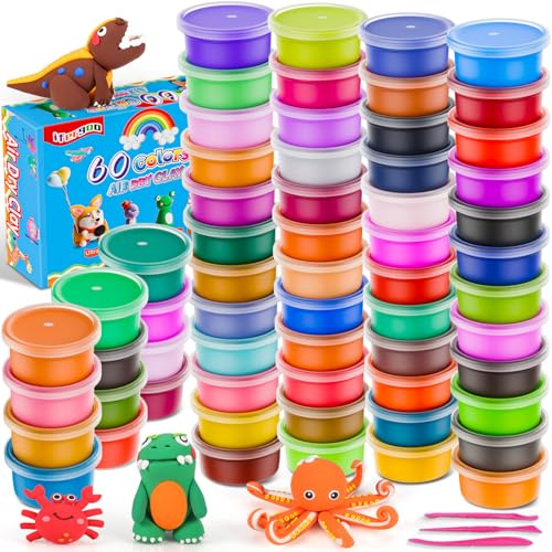 iFergoo Air Dry Clay for Kids, 60 Colors Modeling Magic Clay, DIY Molding Dough Starter Kit with Tools, Soft and Non-Sticky, Art and Crafts for Children Boys Girls Toys Gifts