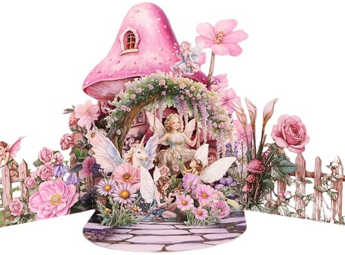 pekifaves Pop Up Geburtstagskarte, Fee 3D Grußkarten Geburtstag mit Umschlag, Rosa Blumen Einhörn Schmetterlinge Elfen Garten Greeting Card, für Frau Mama Ehefrau Freundin Freund Tochter