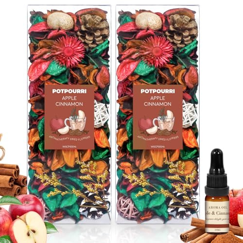 SCENTORINI Potpourri Bags, Potpourri Vase Filler, 10.44 oz Apple Cinnamon Scented Bowl Fillers with Essential Oil for Home Decor, Dried Flower for Coastal Bathroom Hotel Beach Decor