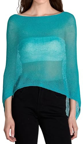 LYSINK Womens Knit Poncho Tops Loose Shawl Summer Beach Cover Up Tops | Solid Mesh Sheer irregular Off Shoulder Cape