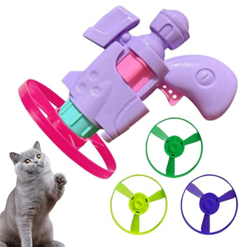 Jongyumo Lanciatatti con luminosa, set completo con pistola lanciatore giocattolo, parti volanti colorate, ideale per casa, appartamento, area attività gatti