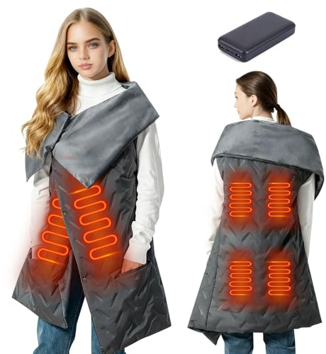 SGZIOO Coperta elettrica con batteria senza fili, 140 x 112 cm, batteria da 10000 mAh, coperta termica USB con 12 zone di riscaldamento e 3 livelli di regolazione della temperatura, lavabile, per casa