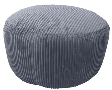 Puf Relaxdays, cordón, HxD: 25 x 35 cm, Relleno de poliestireno, cojín Redondo, Taburete salón, Pouf, Gris Oscuro