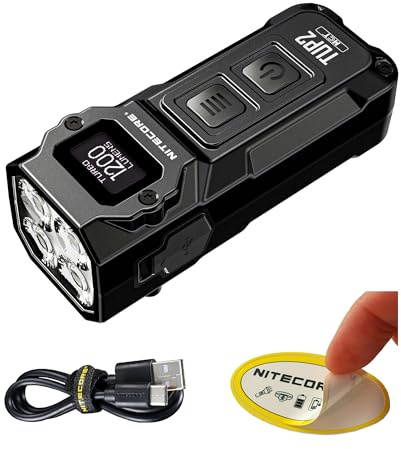 Nitecore TUP2 (Tup 2) 1200 Lumen Rechargeable Keychain Flashlight – Multi-Color Temperature (Warm/Neutral/Cool) EDC Light USB-C Fast Charging Digital Display Lightweight Sticker (Black)
