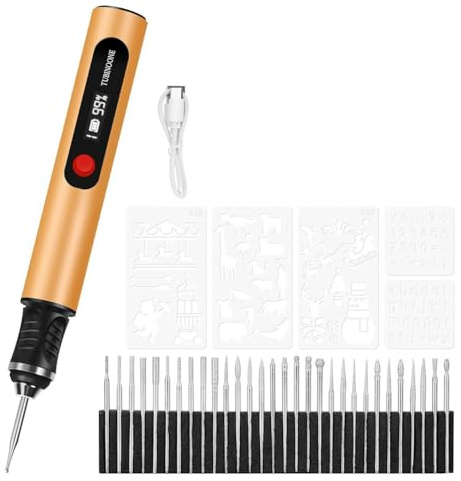 Tsudoku Bolígrafo de Grabado para Artistas y Aficionados Al Bricolaje. Graba en Más de 50 Superficies. Ideal para Principiantes. Recargable. Incluye 30 Puntas y Guía de Maestría B