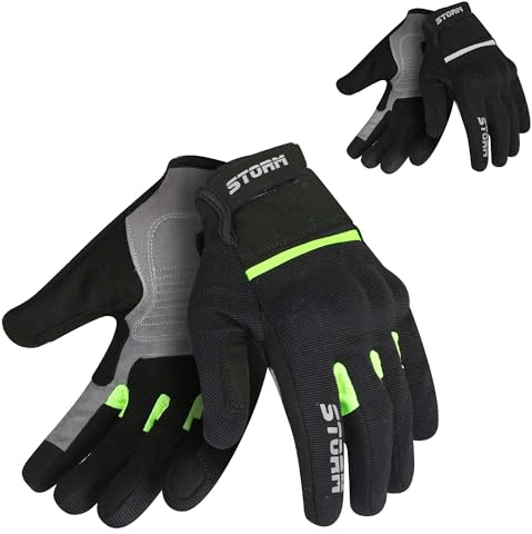 STORM Guanti da moto Estivi Touch Screen Uomo Donna Guanti da Guida Traspiranti con Protezioni per le Dita Guanti da Corsa Fuoristrada (Farina Nera, S)