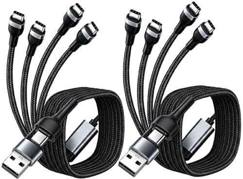 2 PCS Cable Múltiple Cargador USB C 4 en 2 Cable Carga PD 40W Rápida 1, 2 M