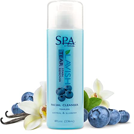 SPA by TropiClean Dog Tear Stain Remover Grooming Supplies - Cleansing - Soothes, Exfoliates, Hydrates - For Dogs and Cats - Oatmeal and Blueberry, 236 ml
